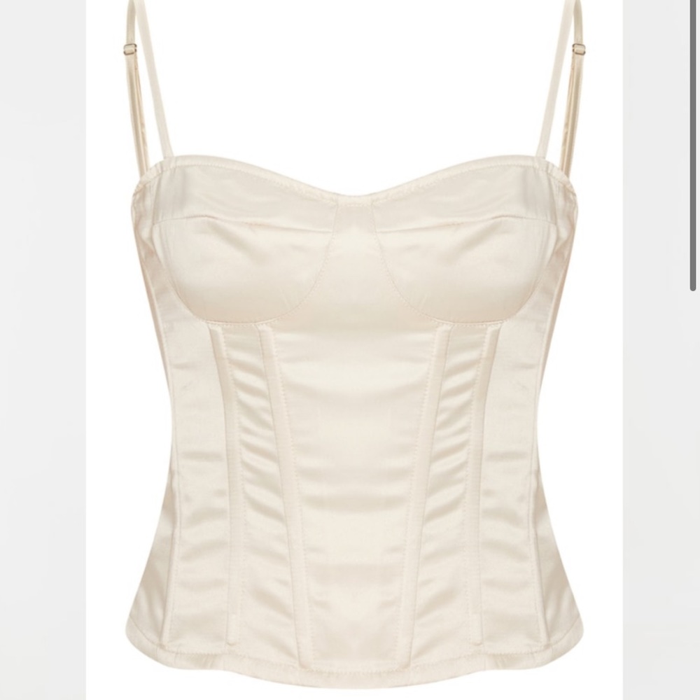 Cream Satin Woven Cup Detail Strappy Corset